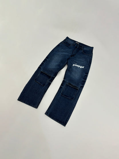 FLAMES DENIM CARGOS BLUE